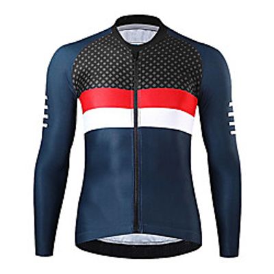 21Grams Men's Long Sleeve Cycling Jersey Spandex Red Dark Navy Color Block Bike Top Mountain Bike MTB Road Bike Cycling Quick Dry Moisture Wicking Sports Clothing Apparel  Athleisure Lightinthebox