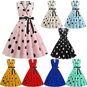 Women's Vintage Tea Dresses Midi Dress Light Blue Blue Golden Sleeveless Print Spring Summer V Neck 1950s Party 2023 Style S M L XL XXL miniinthebox