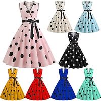 Women's Vintage Tea Dresses Midi Dress Light Blue Blue Golden Sleeveless Print Spring Summer V Neck 1950s Party 2023 Style S M L XL XXL miniinthebox - thumbnail