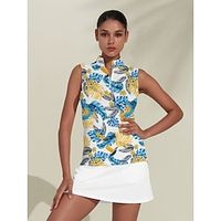 Women's Golf Polo Shirt Blue Sleeveless Top Leaf Ladies Golf Attire Clothes Outfits Wear Apparel Lightinthebox