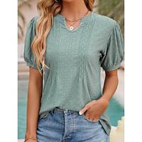 Women's Tunic Plain Daily Sage Green Short Sleeve Notched Neck Summer Lightinthebox