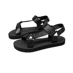 Women's Sandals Flat Sandals Dad Sandals Flat Heel Open Toe Casual Minimalism Daily Office Canvas Magic Tape Spring Summer Solid Colored Black miniinthebox