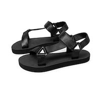 Women's Sandals Flat Sandals Dad Sandals Flat Heel Open Toe Casual Minimalism Daily Office Canvas Magic Tape Spring Summer Solid Colored Black miniinthebox - thumbnail