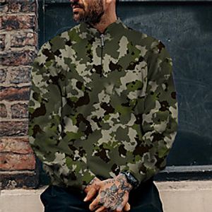 Men's Unisex Sweatshirt Pullover Graphic Prints Camo / Camouflage Quarter Zip Print Casual Daily Sports 3D Print Casual Designer Hoodies Sweatshirts  Green miniinthebox