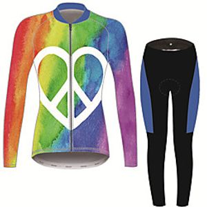 21Grams Peace  Love Women's Long Sleeve Cycling Jersey with Tights - Black / Blue Bike Clothing Suit Thermal Warm Anatomic Design Ultraviolet Resistant Sports Winter Fleece Terylene Polyester Taffeta miniinthebox