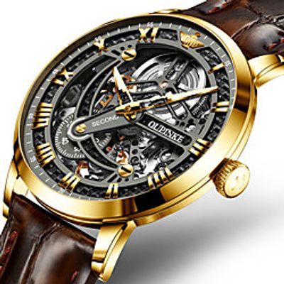 men skeleton watches brown leather black dial mechanical automatic watch swiss brand classic dress watch for male expensive luxury wrist watch Lightinthebox