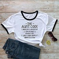 Women's T shirt Graphic Text Letter Print Round Neck Tops 100% Cotton Basic Basic Top White Yellow Wine miniinthebox - thumbnail