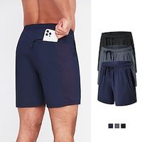 Men's Athletic Shorts Running Shorts Gym Shorts Going out Weekend Breathable Quick Dry Drawstring Elastic Waist with Phone Pocket Plain Short Gymnatics Activewear Black Dark Blue Lightinthebox - thumbnail