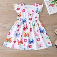 Kids Girls' Dress Animal T Shirt Dress Tee Dress Midi Dress Sports  Outdoor Ruched Cotton Sleeveless Cute Dress 2-6 Years Fall White Lightinthebox - thumbnail