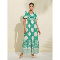 Satin Polka Dot Geometric Belted Maxi Dress