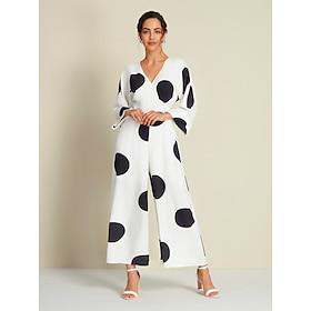 Satin Polka Dot Magyar Sleeve V Neck Jumpsuit