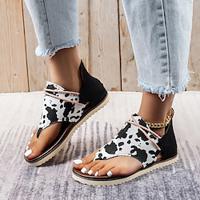 Women's Sandals Flats Lace Up Sandals Strappy Sandals Comfort Shoes Daily Beach Floral Leopard Zipper Lace-up Flat Heel Round Toe Vacation Casual PU Zipper Dark Brown Black Blue Lightinthebox