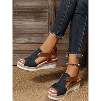 Women's Sandals Wedge Sandals Outdoor Daily Vacation Wedge Peep Toe Vintage Faux Leather Buckle dark brown Black Red Lightinthebox