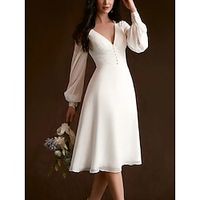 Little White Dresses Wedding Dresses A-Line V Neck Long Sleeve Knee Length Chiffon Bridal Gowns With Pleats Ruched 2023 Lightinthebox - thumbnail