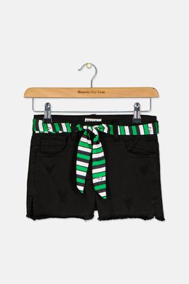 Kids Girl Belted Denim Short Black Kids Girl Belted Denim Short Black