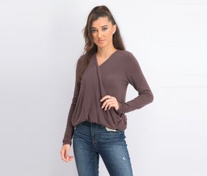 Womens Long Sleeve Plain Top  Brown