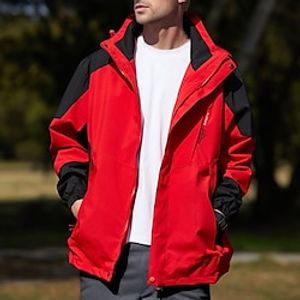 Men's Hiking Jacket Winter Outdoor Patchwork Waterproof Breathable Soft Detachable Cap Jacket Full Length Visible Zipper Fishing Climbing Beach Dark Grey Navy Black Ivory Yellow miniinthebox