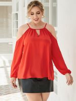 YOINS Plus Size Cold Shoulder Backless Design Long Sleeves Blouse - thumbnail