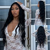 Synthetic Lace Wig Curly Style 28 inch Black Middle Part 13x1 Lace Front Wig Women's Wig Black Lightinthebox