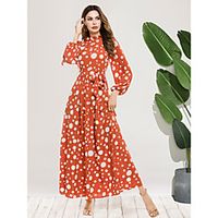 Women's Swing Dress Maxi long Dress Red Long Sleeve Print Fall Spring Elegant  Luxurious 2021 S M L XL Lightinthebox - thumbnail