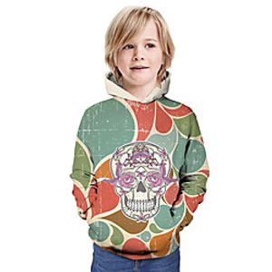 Kids Boys' Hoodie  Sweatshirt Long Sleeve Skulls 3D Print Floral Print Green Children Tops Summer Active Daily Wear Regular Fit 3-13 Years miniinthebox