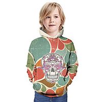 Kids Boys' Hoodie  Sweatshirt Long Sleeve Skulls 3D Print Floral Print Green Children Tops Summer Active Daily Wear Regular Fit 3-13 Years miniinthebox - thumbnail
