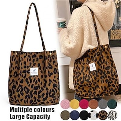 Women's Tote Shoulder Bag Bucket Bag Corduroy Outdoor Daily Holiday Large Capacity Lightweight Durable Solid Color Leopard Zebra Print Deep Purple zebra Wine Red Lightinthebox
