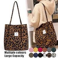Women's Tote Shoulder Bag Bucket Bag Corduroy Outdoor Daily Holiday Large Capacity Lightweight Durable Solid Color Leopard Zebra Print Deep Purple zebra Wine Red Lightinthebox - thumbnail