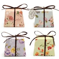 10Pcs Floral Printed Ribbon Card Candy Box Birthday Gift Boxes Wedding Favors Party Supplies