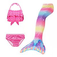 Kids Toddler Girls' Swimwear Bikini 3pcs Swimsuit Mermaid Tail The Little Mermaid Drawstring Swimwear Rainbow Color Block Sleeveless Fuchsia Vintage Cute Bathing Suits 3-10 Years miniinthebox - thumbnail