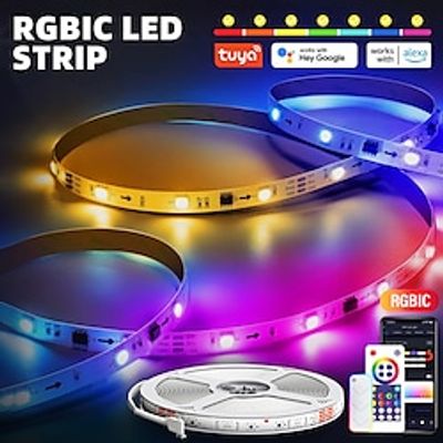 RGBIC LED Strip Compatible with Alexa Google Home Color Changing LED Light Music Sync TUYA WiFi for Bedroom Ceiling Playroom Shustar Lightinthebox