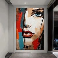 Hand Painted Wall Art Colorful Face painting Wall Art Woman Portrait Canvas Painting Abstract Girl Oil Painting Wall Decor Art Home Decoration ready to hang or canvas miniinthebox