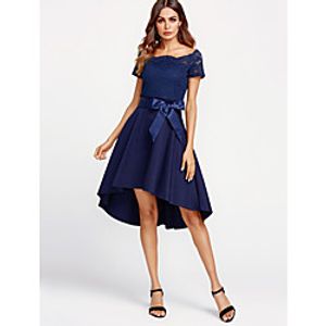 Women's A Line Dress Knee Length Dress Blushing Pink Wine White Navy Blue Short Sleeve Lace Summer Off Shoulder Lace S M L XL XXL / Cotton / Cotton miniinthebox