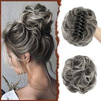 Claw Clip Messy Bun Wavy Curly Hair Piece Chignon Ponytail Hairpieces Synthetic Tousled Updo Hair Extensions Scrunchie Hairpiece for Women Gray and White Tips Lightinthebox