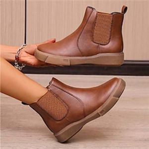 Women's Boots Chelsea Boots Platform Boots Plus Size Outdoor Daily Booties Ankle Boots Flat Heel Round Toe Vintage Casual Minimalism Faux Leather Magic Tape Solid Color Black Brown Lightinthebox