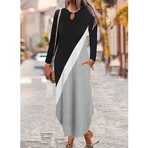 Women's Sheath Dress Maxi long Dress Black gray Long Sleeve Color Gradient Hollow Out Patchwork Fall Winter Crew Neck Stylish Modern 2022 S M L XL 2XL Lightinthebox