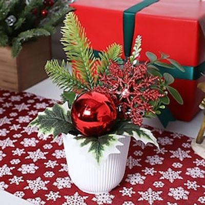 2023 Home Christmas Party Decoration Decoration Decoration Artificial Snowflake Pine Branch Small Potted Plant Home Restaurant Office Desktop Shelf Window Sill Placement Decoration Lightinthebox