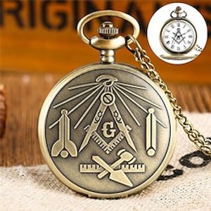 Vintage Bronze Freemason Masonic G Unisex Quartz Pocket Watch Pendant Necklace Chain miniinthebox