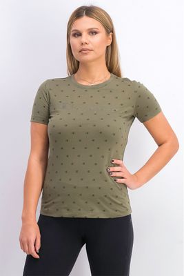 Womens Short Sleeve Printed Tee Olive Womens Short Sleeve Printed Tee Olive