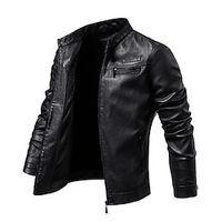 Men's Faux Leather Jacket Biker Jacket Outdoor Daily Wear Warm Zipper Pocket Fall Winter Plain Fashion Streetwear Standing Collar Regular Black Royal Blue Brown Jacket Lightinthebox - thumbnail