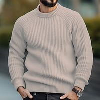Men's Pullover Sweater Jumper Christmas Sweaters Jumper Ribbed Knit Regular Knitted Plain Crew Neck Modern Contemporary Work Daily Wear Clothing Apparel Winter Black Red S M L miniinthebox - thumbnail