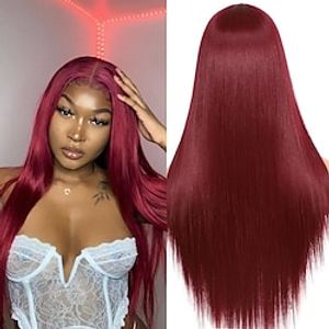 Synthetic Lace Wig kinky Straight Style 12-26 inch Red Middle Part 13x4x1 T Part Lace Front Wig All Wig Wine Red miniinthebox