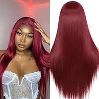 Synthetic Lace Wig kinky Straight Style 12-26 inch Red Middle Part 13x4x1 T Part Lace Front Wig All Wig Wine Red miniinthebox - thumbnail