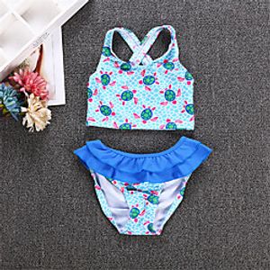 Kids Girls' Swimsuit Two Pieces Swimsuit Print Swimwear Print Sleeveless Blue Active Bathing Suits 2-6 Years Lightinthebox