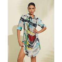 Splash Print Stand Collar Shirt Mini Dress