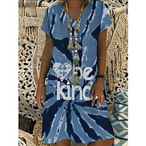 Women's A Line Dress Knee Length Dress Blue Gray Short Sleeve Tie Dye Letter Summer V Neck Elegant Casual 2021 S M L XL XXL 3XL 4XL 5XL Lightinthebox