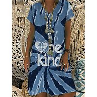 Women's A Line Dress Knee Length Dress Blue Gray Short Sleeve Tie Dye Letter Summer V Neck Elegant Casual 2021 S M L XL XXL 3XL 4XL 5XL Lightinthebox - thumbnail
