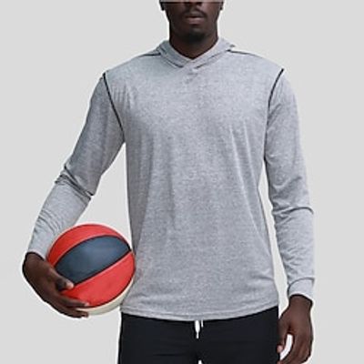 Men's Gym Shirt Running Shirt Training Shirt Basketball Shirt Men Tops Hooded Long Sleeve Street Vacation Going out Casual Daily Quick dry Moisture Wicking Breathable Plain Light Grey Dark Grey Lightinthebox