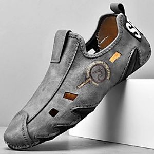 Men's Loafers  Slip-Ons Leather Shoes Comfort Loafers Sporty Casual Daily Outdoor Water Shoes Walking Shoes Nappa Leather Cowhide Breathable Handmade Non-slipping Booties / Ankle Boots Gray Khaki miniinthebox