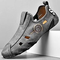 Men's Loafers  Slip-Ons Leather Shoes Comfort Loafers Sporty Casual Daily Outdoor Water Shoes Walking Shoes Nappa Leather Cowhide Breathable Handmade Non-slipping Booties / Ankle Boots Gray Khaki miniinthebox - thumbnail